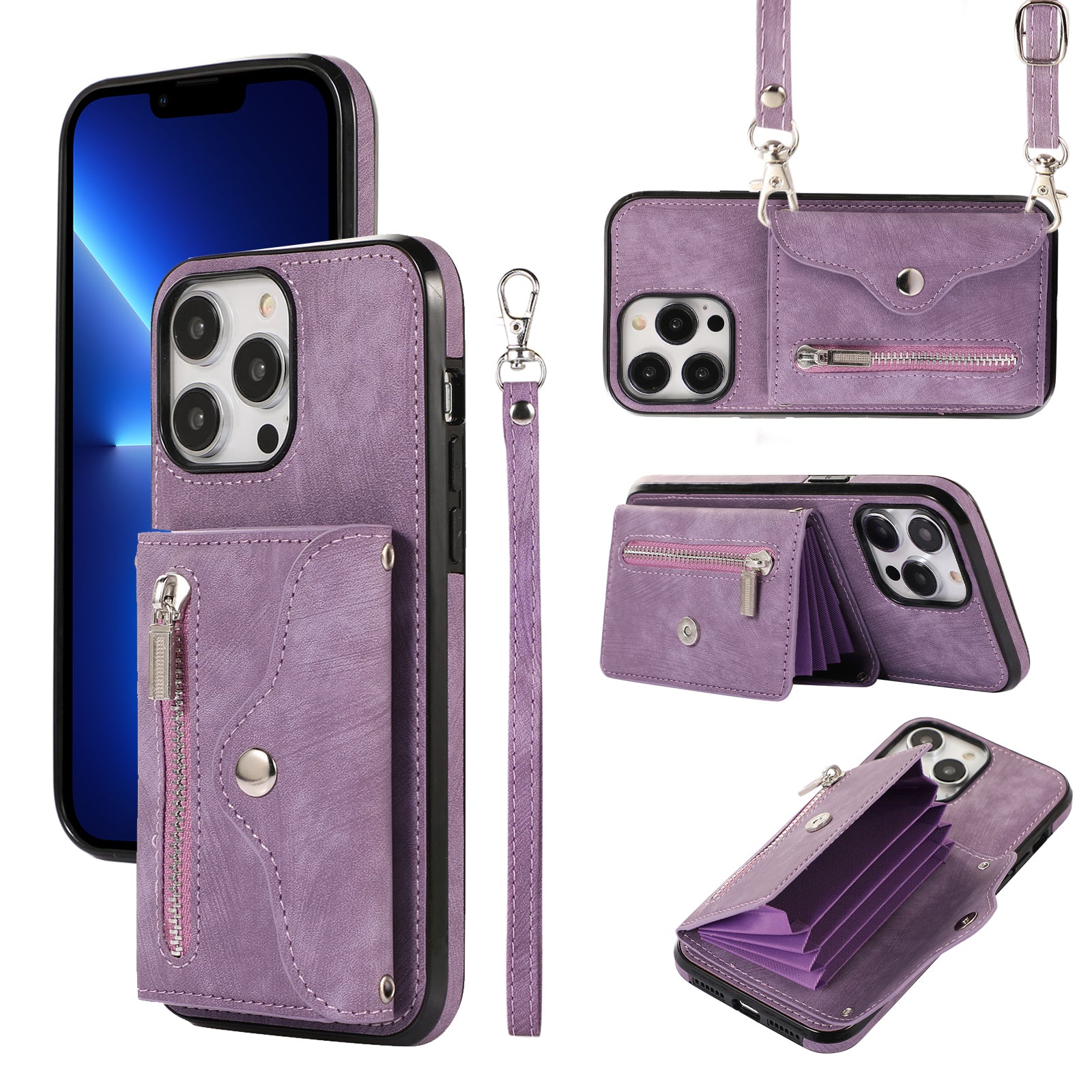 Pouzdro na mobilní telefon pro iPhone 13 Pro Max 6,7 palce PU kůže + TPU stojánek Zadní kryt tašky na blokovací kartu RFID Pouzdro na mobilní telefon pro iPhone 13 Pro Max 6,7 palce PU kůže + TPU stojánek Zadní kryt tašky na blokovací kartu RFID